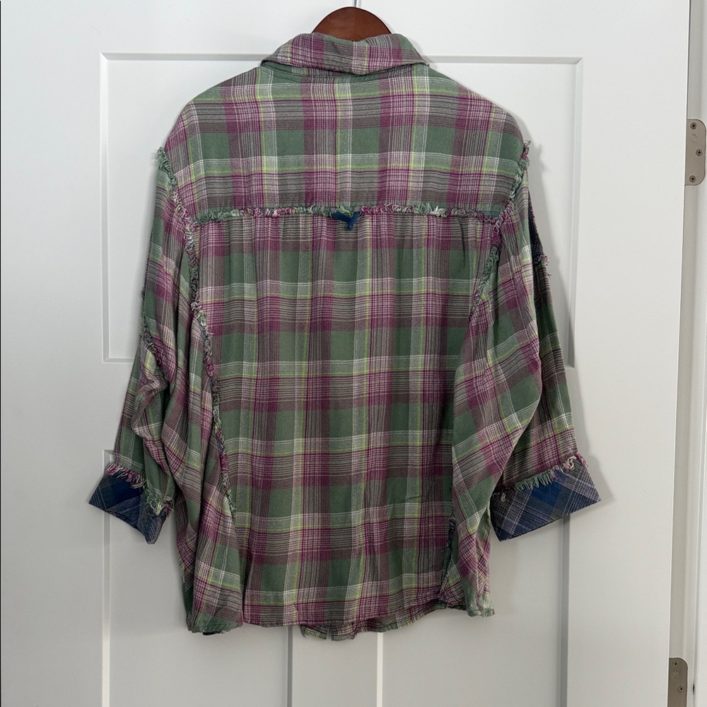 Intimately by Free People Plaid Button Down Shirt - Green and Purple - Picture 2 of 10